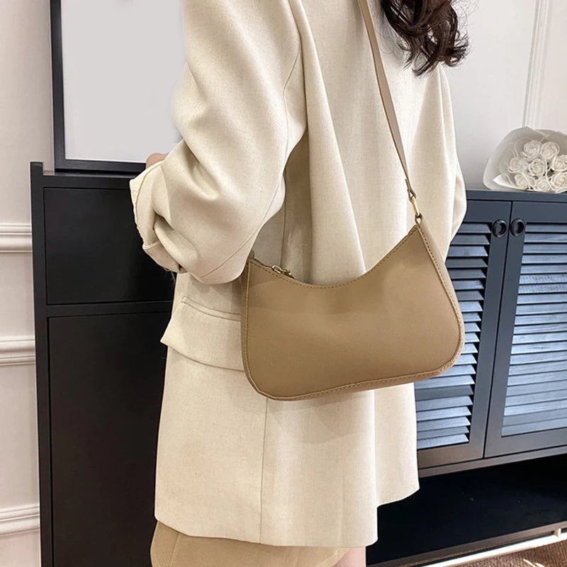 Retro Solid Color PU Leather Shoulder Underarm Bag Women's Fashion Handbags Hobos Purses and Handbag Ladies Crossbody Bags
