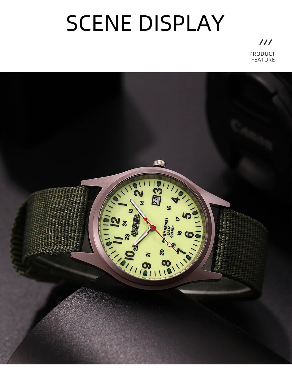 Fashion Mens Watches Luminous Hands Clock Luxury Military Sports Calendar Quartz Wristwatch Men Casual Nylon Watch Reloj Hombre