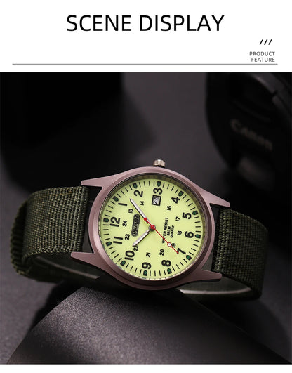 Fashion Mens Watches Luminous Hands Clock Luxury Military Sports Calendar Quartz Wristwatch Men Casual Nylon Watch Reloj Hombre