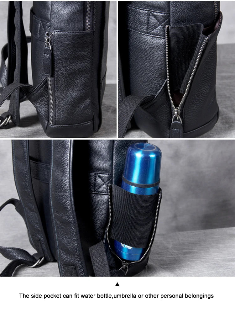 High Quality Fashion Genuine Leather Backpack Men Bagpack Student School Bag Backpack daily male Rucksack large Knapsack Black