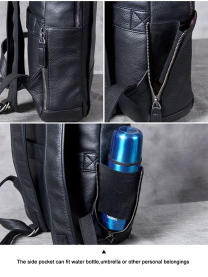 High Quality Fashion Genuine Leather Backpack Men Bagpack Student School Bag Backpack daily male Rucksack large Knapsack Black
