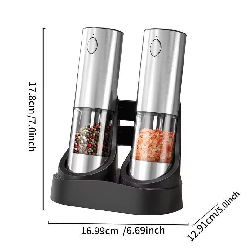 2-Pack Electric Salt & Pepper Grinder Set – USB Rechargeable 190ML Spice Mill with Adjustable Coarseness | Automatic Kitchen Grinder for Cooking & Dining