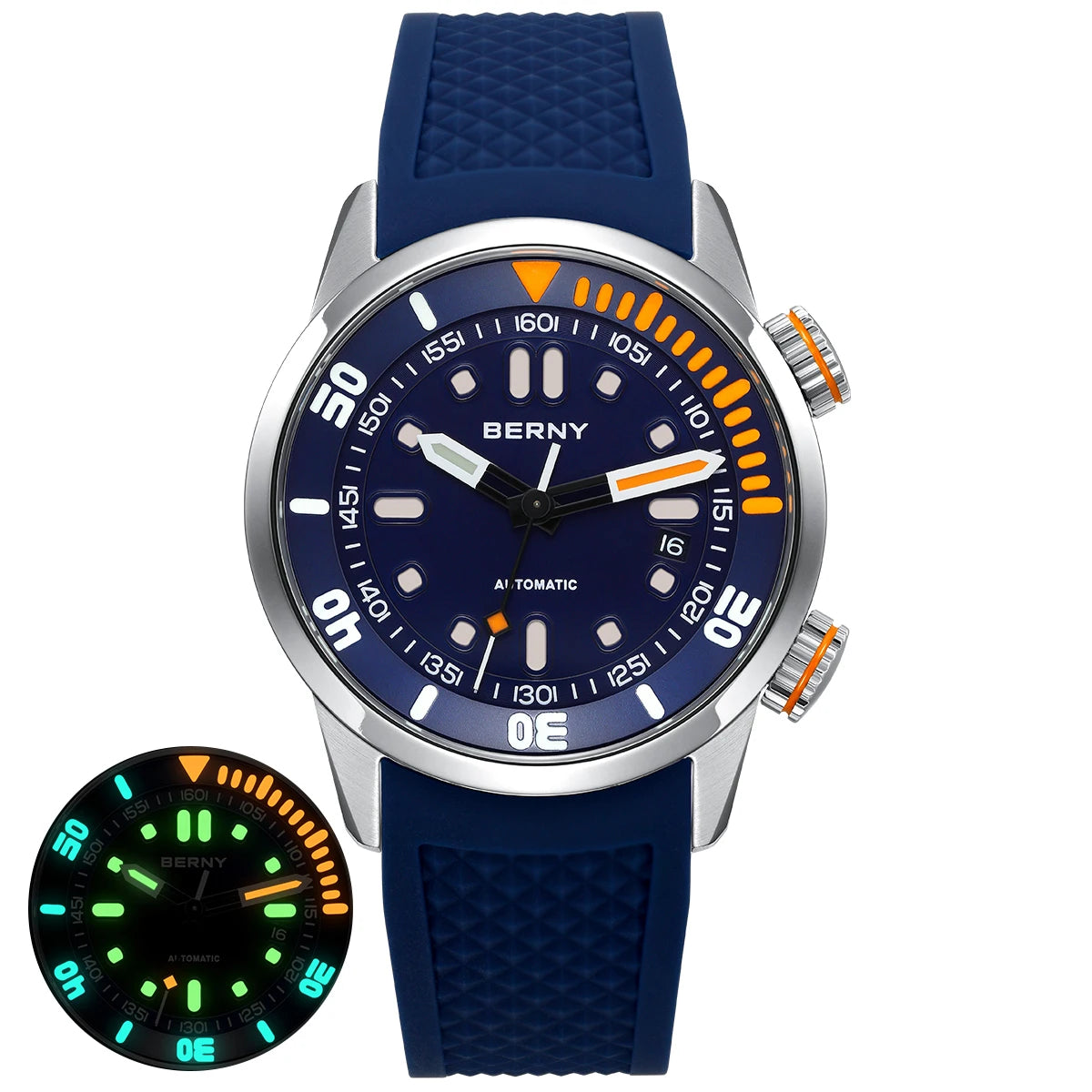 BERNY 20Bar Diver Men Mechanical Watch Miyota 8215 Super Luminous Sapphire Swiming Automatic Self Wind Silicone Men Wristwatch