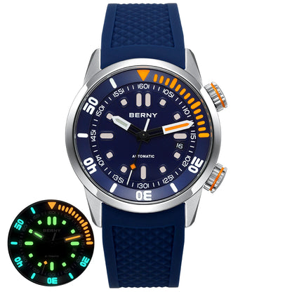 BERNY 20Bar Diver Men Mechanical Watch Miyota 8215 Super Luminous Sapphire Swiming Automatic Self Wind Silicone Men Wristwatch
