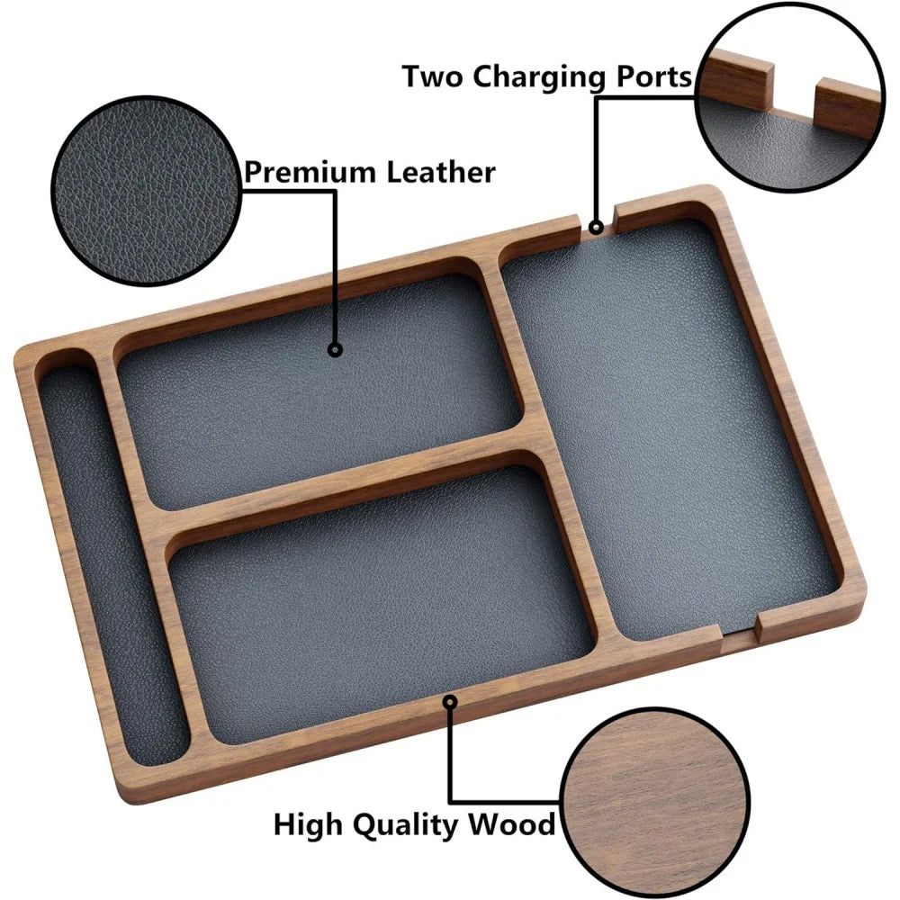 Wooden Office Desktop Storage Box with Solid Wood Grid for Glasses Mobile Phone Earphones and Sundries Wooden Storage Tray