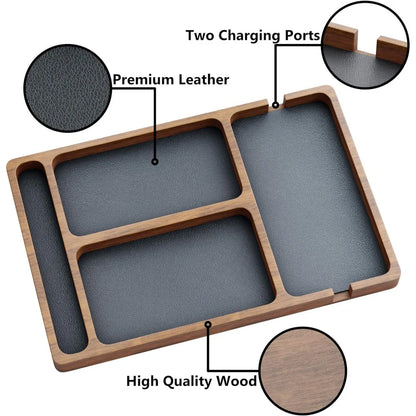Wooden Office Desktop Storage Box with Solid Wood Grid for Glasses Mobile Phone Earphones and Sundries Wooden Storage Tray