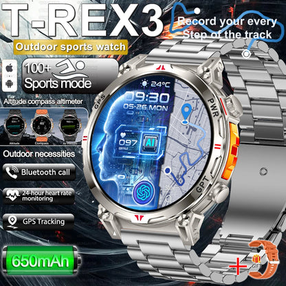 2025 New Military AMOLED HD SmartWatch 650Mah Battery GPS Compass 5ATM Waterproof Tactics 100+ Sport BT call Smart Watch For Men