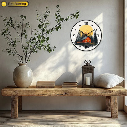 Unique 2D-Flat Sunny mountain cabin Plastic Silent Wall Clock Elegant home decor exquisite choice for New Year presents