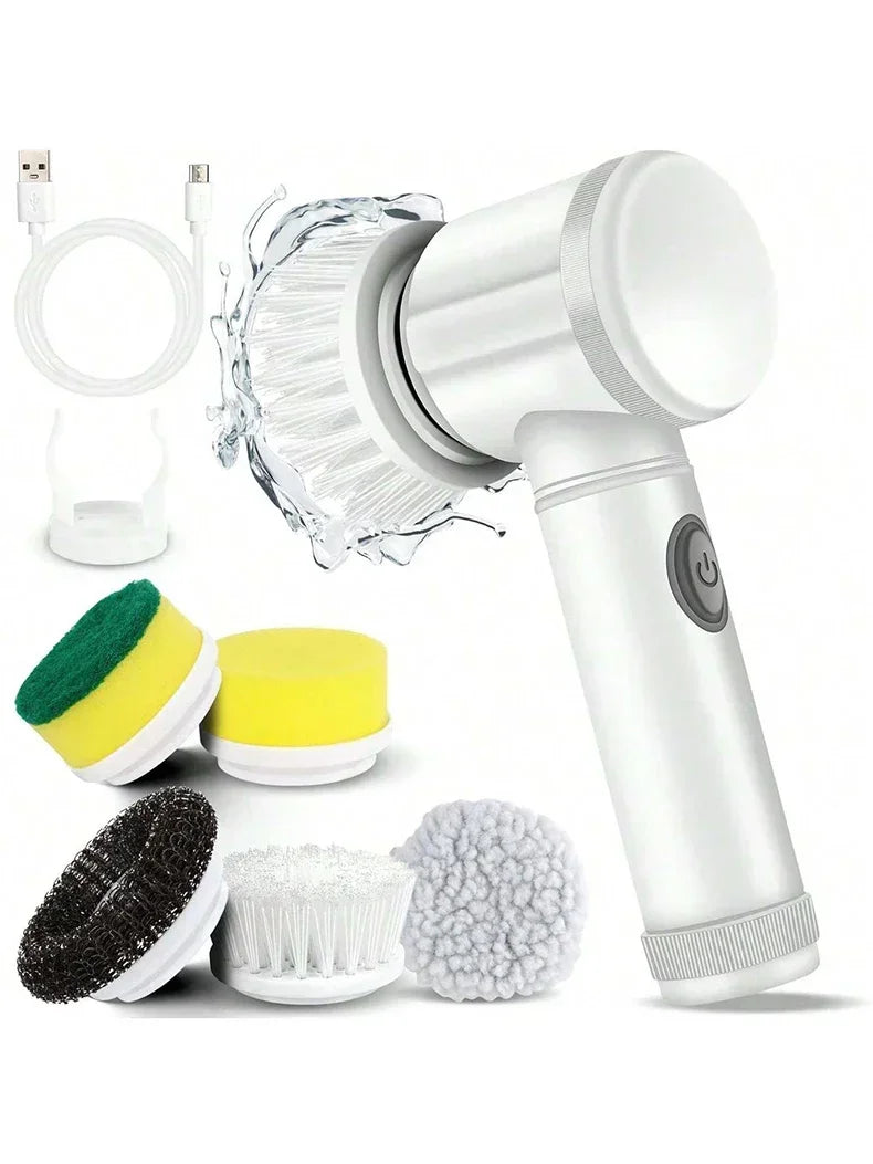 Electric Spin Scrubber Cordless Spin Scrubber with 5 Replaceable Brush Heads and Adjustable Extension Handle,5 in 1CleaningBrush