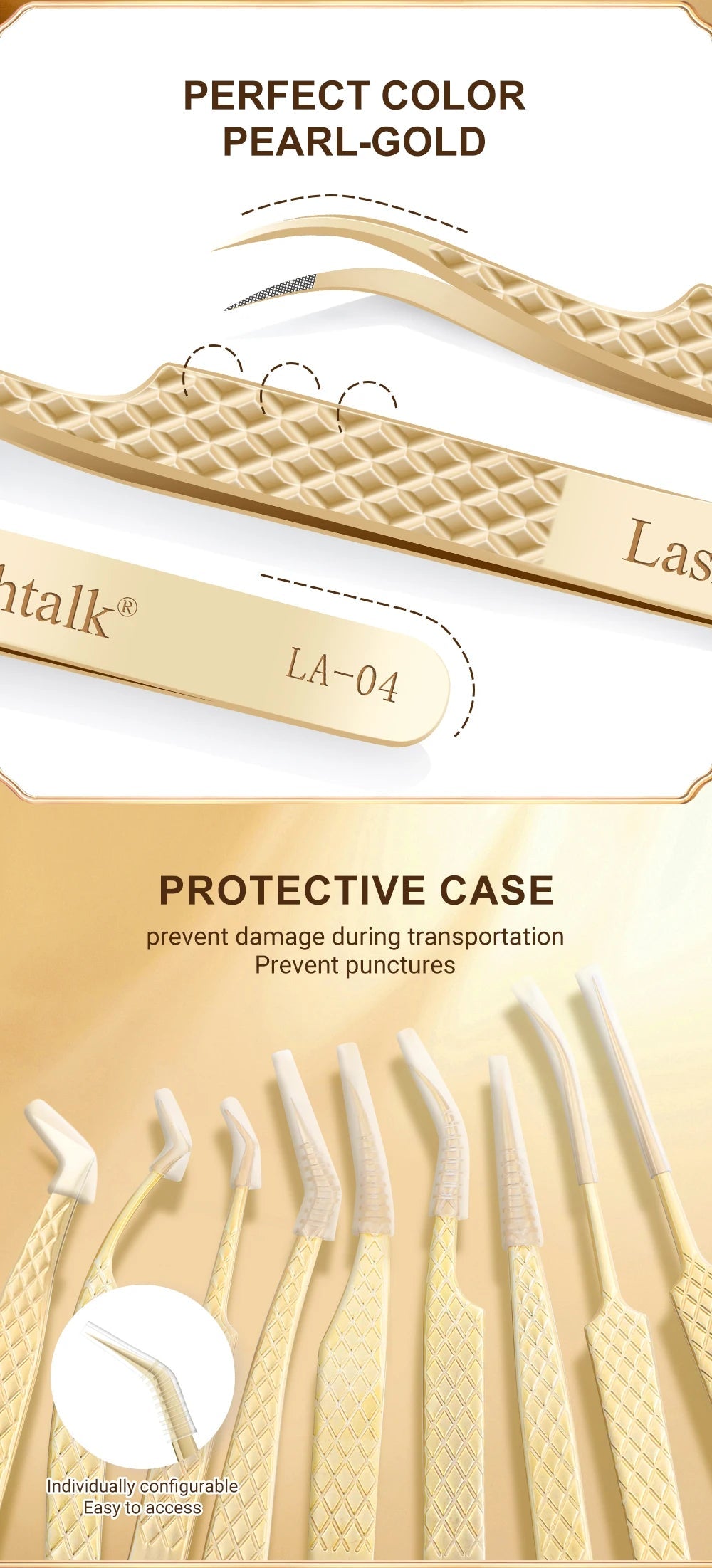 Lashtalk Precision Fiber Tip Tweezer Eyelash Extensions Diamond Grip Anti-Slip Premium Gold Stainless Steel Makeup With Box Pack RELUX.STORE