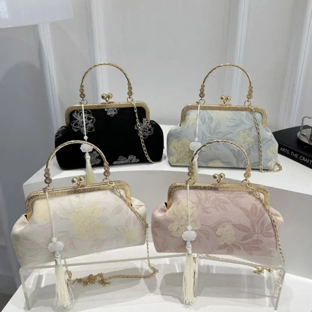 Flower Pattern Chinese Style Handbag Cheongsam Accessories Elegant Hanfu Clutch Bag Single Shoulder with Pendant RELUX.STORE