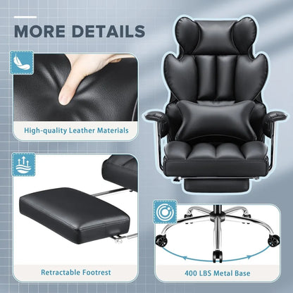 Office Chairs Big &Tall Office Chair, High Back Leather Chair with Footrest, Reclining Ergonomic Executive Suppo Office Chairs