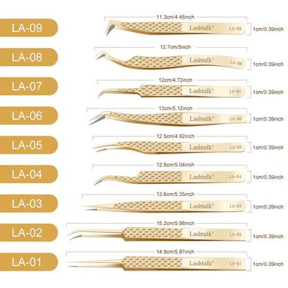 Lashtalk Precision Fiber Tip Tweezer Eyelash Extensions Diamond Grip Anti-Slip Premium Gold Stainless Steel Makeup With Box Pack RELUX.STORE