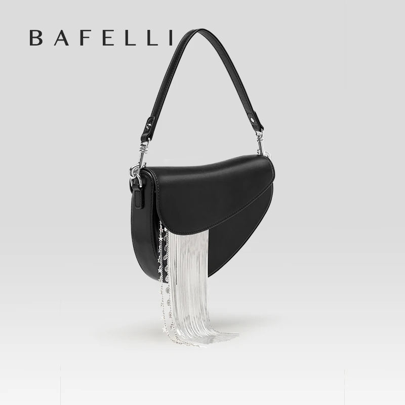 BAFELLI 2025 NEW LUXURY WOMAN BAGS LEATHER STYLISH INDIVIDUALITY FASHION TASSELS PURSE SHOULDER CROSSBODY HANDBAGS FEMALE SADDLE RELUX.STORE