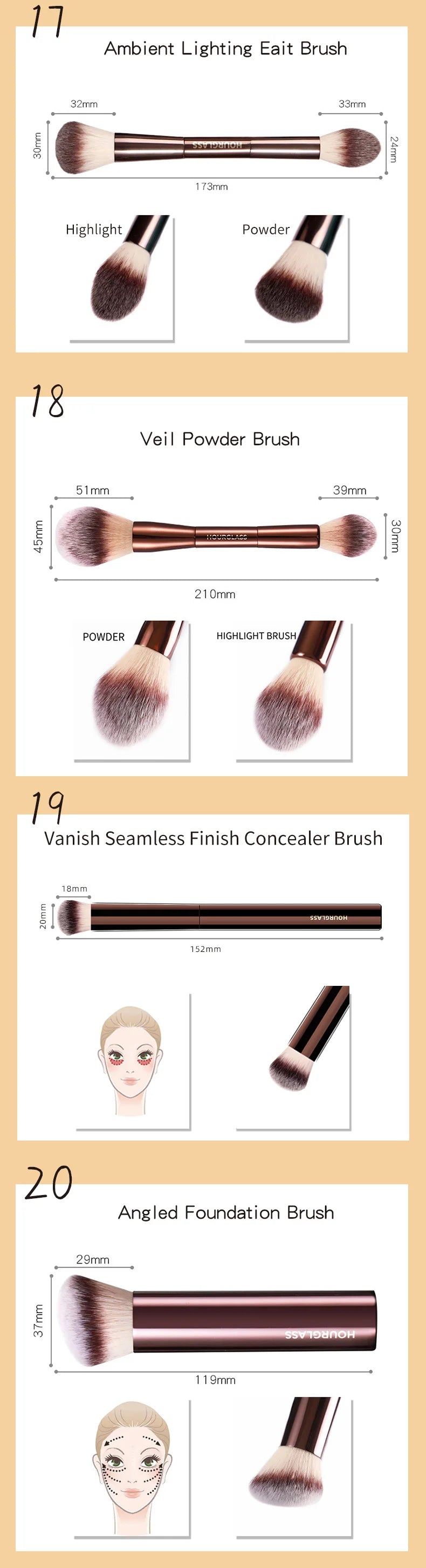 Hourglass Makeup Brushes Powder Foundation Concealer Blusher Bronzer Eye Shadow Eyebrow Eyeliner Sculpting Brush RELUX.STORE