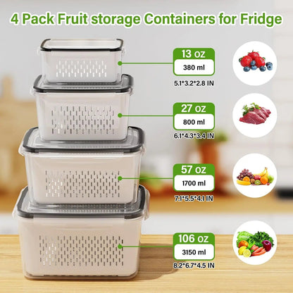 Fruit Storage Containers for Fridge Produce Containers with Removable Fruit Washing Bowl with Strainer for Salad Berry Lettuce RELUX.STORE