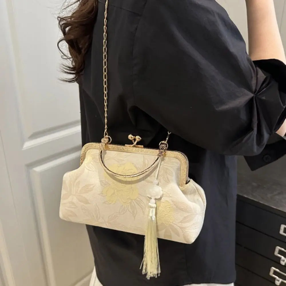 Flower Pattern Chinese Style Handbag Cheongsam Accessories Elegant Hanfu Clutch Bag Single Shoulder with Pendant RELUX.STORE