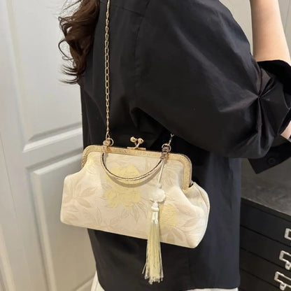 Flower Pattern Chinese Style Handbag Cheongsam Accessories Elegant Hanfu Clutch Bag Single Shoulder with Pendant RELUX.STORE