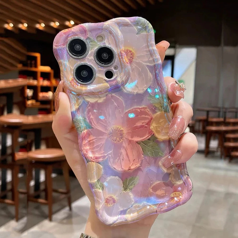 Retro Oil Painting Phone Case For iPhone 13 14 15 16 ProMax 12 11 Luxury Flower Print Shockproof Silicone Cover Artistic Decor RELUX.STORE
