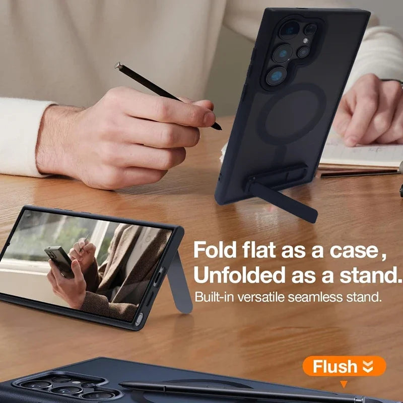 UYUXIO Magnetic Stand Mobile Phone Case for Samsung Galaxy S25 Ultra S24 S23 FE S22 Plus Cover with Kickstand Cases with Holder RELUX.STORE