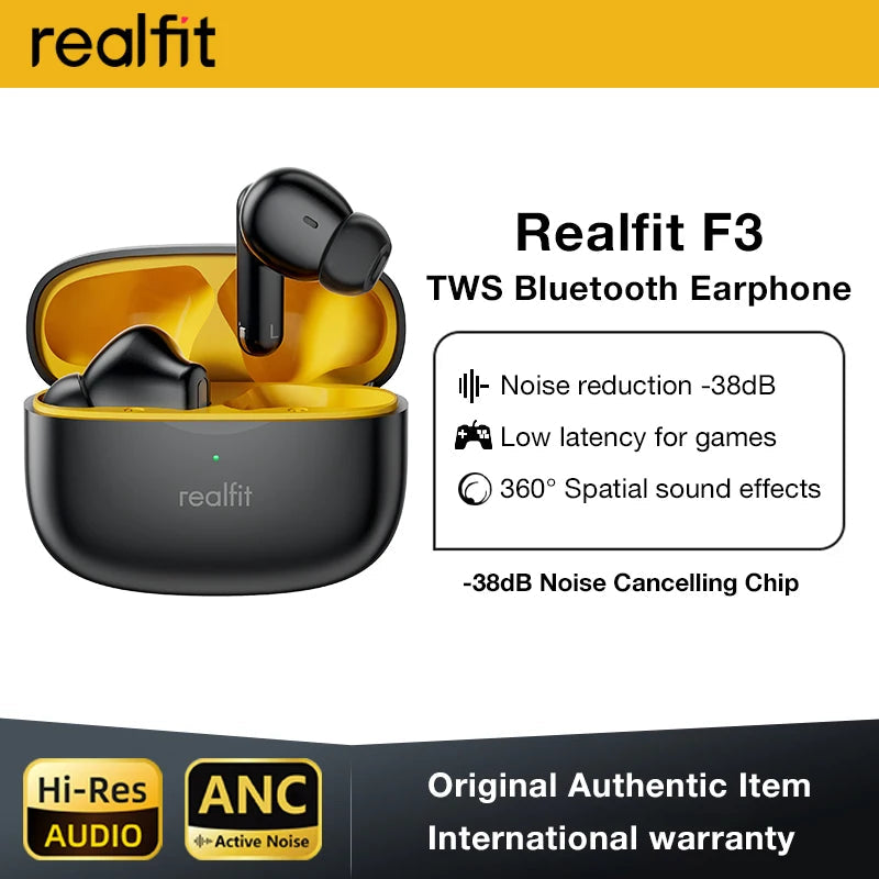Realfit F3 ANC Active Noice Cancellation Bluetooth Earphones ENC Call HIFI Stereo Superb Bass Wireless Earbuds Sport Gaming RELUX.STORE