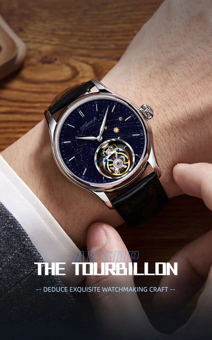 AESOP Mens Luxury Real Flying Tourbillon Mechanical Sapphire Waterproof Watch Skeleton Watches for Men Wristwatches Male 2025 A