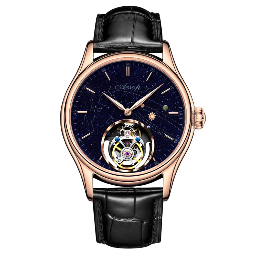 AESOP Mens Luxury Real Flying Tourbillon Mechanical Sapphire Waterproof Watch Skeleton Watches for Men Wristwatches Male 2025 A