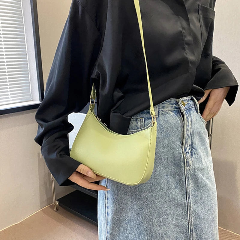 Retro Solid Color PU Leather Shoulder Underarm Bag Women's Fashion Handbags Hobos Purses and Handbag Ladies Crossbody Bags
