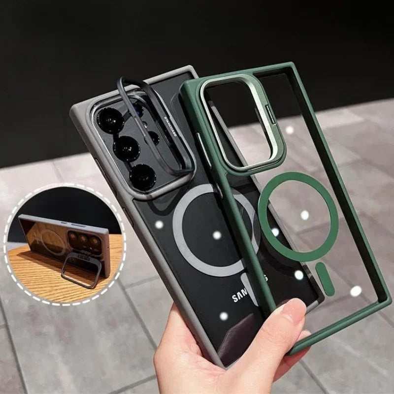 For Magsafe Hidden Holder Clear Case For Samsung Galaxy S25 S24 Ultra S22 Plus S23 FE Shockproof Magnetic Wirelesss Charge Cover RELUX.STORE