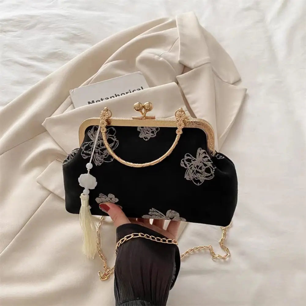 Flower Pattern Chinese Style Handbag Cheongsam Accessories Elegant Hanfu Clutch Bag Single Shoulder with Pendant RELUX.STORE