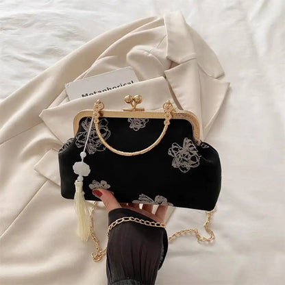 Flower Pattern Chinese Style Handbag Cheongsam Accessories Elegant Hanfu Clutch Bag Single Shoulder with Pendant RELUX.STORE