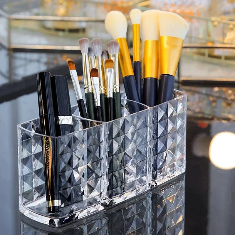 Clear Acrylic Makeup Brush Holder Desk Cosmetic Organizer Lipstick Storage Box Nail Polish Display Stand Rack Jewelry Case RELUX.STORE