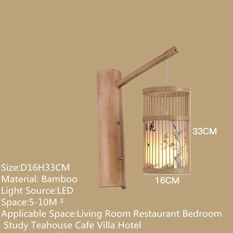 SAMAN Modern Bamboo Art Wall Lamp Bamboo Weaving Creative Living Room Restaurant Bedroom StudyTea Homestay LED Retro Wall Light