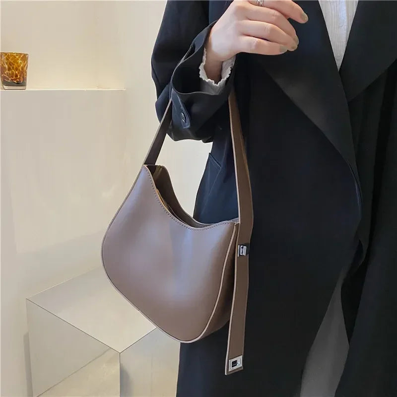 New Trendy and Fashionable Shoulder Underarm Bag PU Leather Solid Color Tote Handbag Luxury Brand Female Portable Shoulder Bag RELUX.STORE