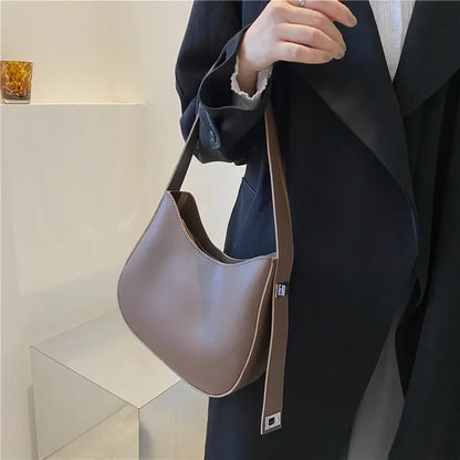 New Trendy and Fashionable Shoulder Underarm Bag PU Leather Solid Color Tote Handbag Luxury Brand Female Portable Shoulder Bag RELUX.STORE