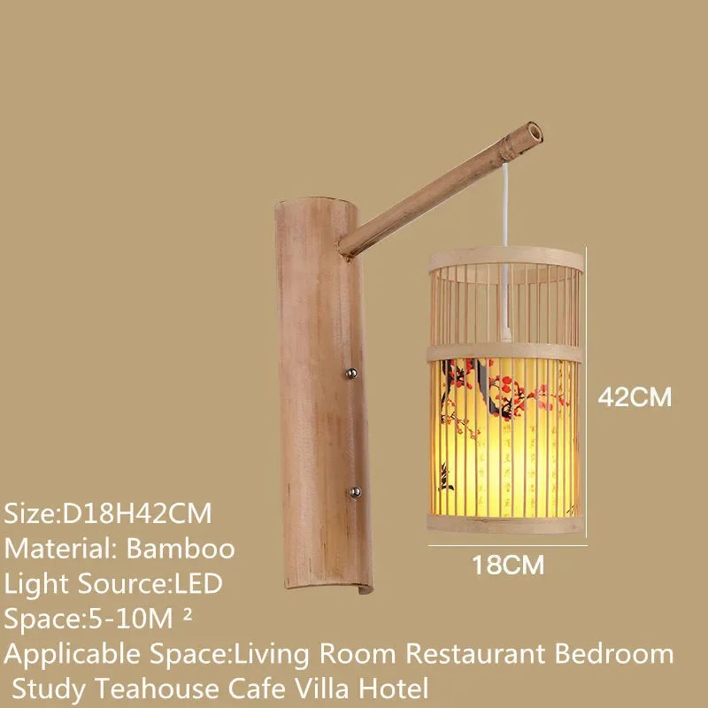 SAMAN Modern Bamboo Art Wall Lamp Bamboo Weaving Creative Living Room Restaurant Bedroom StudyTea Homestay LED Retro Wall Light