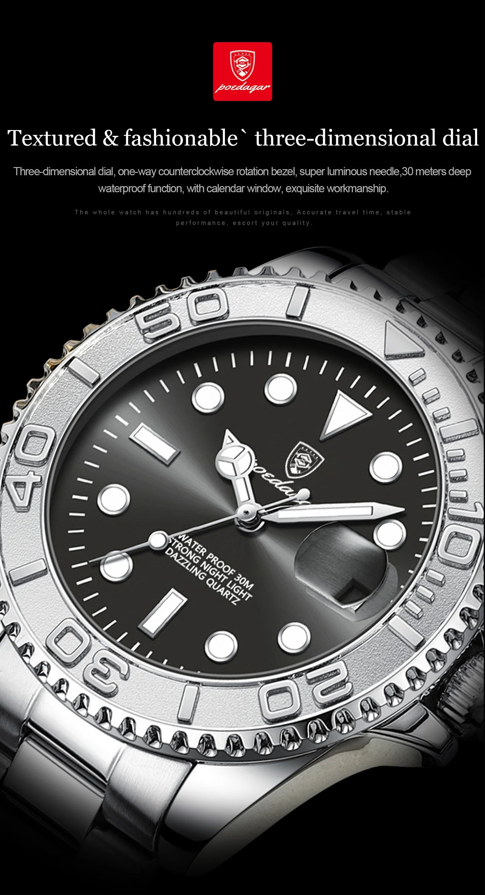 POEDAGAR Luxury Men Watch Business Quartz Man Clock Sports Waterproof Luminous Date Stainless Steel Men's Watches Male Reloj+box RELUX.STORE