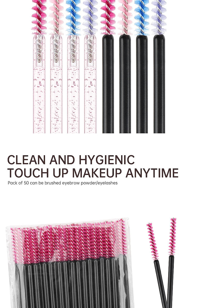 NEW 50Pcs Makeup Eyelash Brushes Disposable Crystal Eyebrow brush Diamond Handle Mascara Wand Applicator Lashes Extension Tools RELUX.STORE