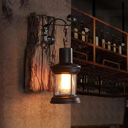 Antique New Style Industrial Wood Wall Sconce Light Rustic Wall Lamp Decorate Wall Light Iron Metal Art For Bar Loft Corridor