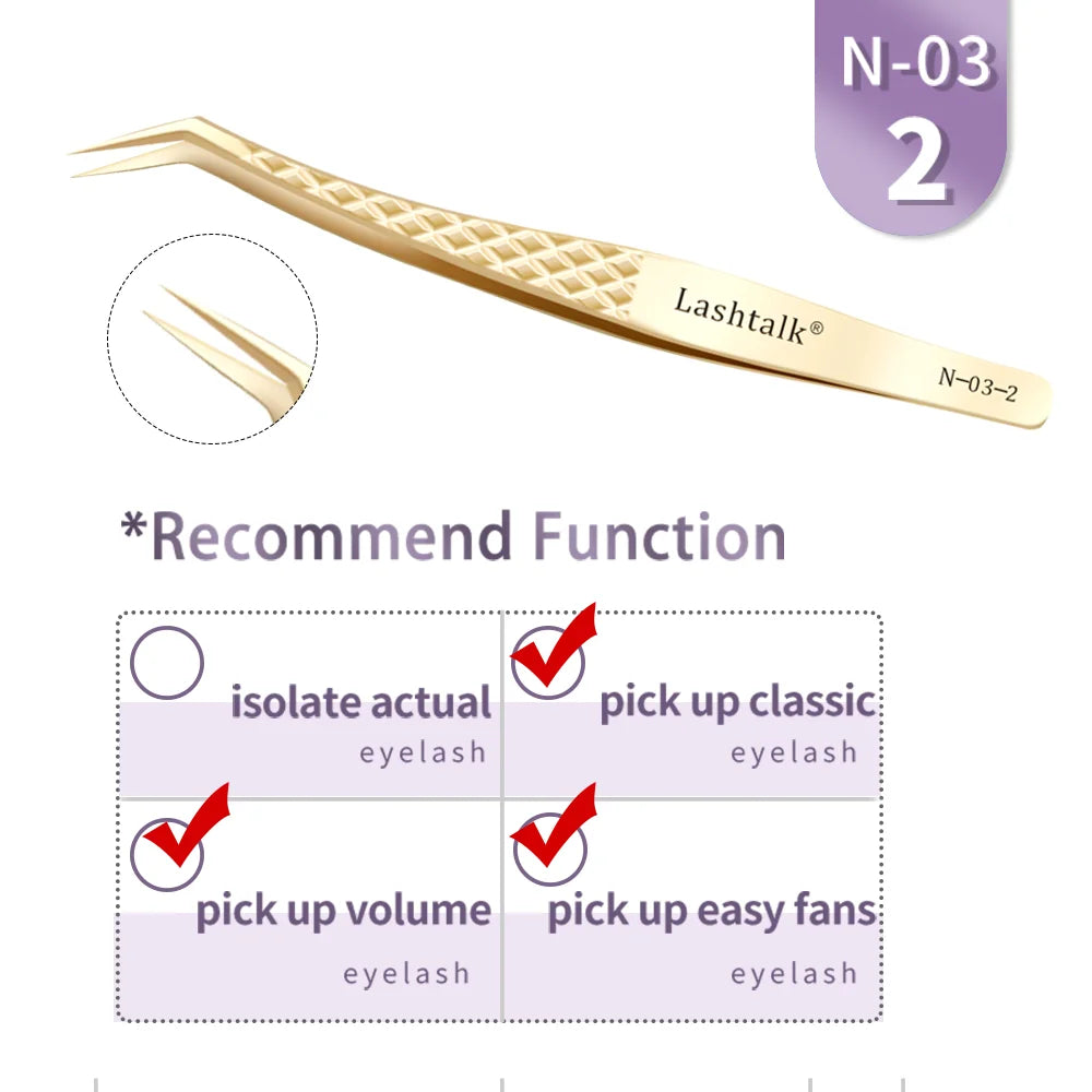 Lashtalk Precision Fiber Tip Tweezer Eyelash Extensions Diamond Grip Anti-Slip Premium Gold Stainless Steel Makeup From Nagaraku RELUX.STORE
