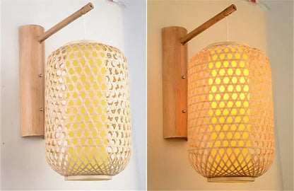 SAMAN Modern Bamboo Art Wall Lamp Bamboo Weaving Creative Living Room Restaurant Bedroom StudyTea Homestay LED Retro Wall Light
