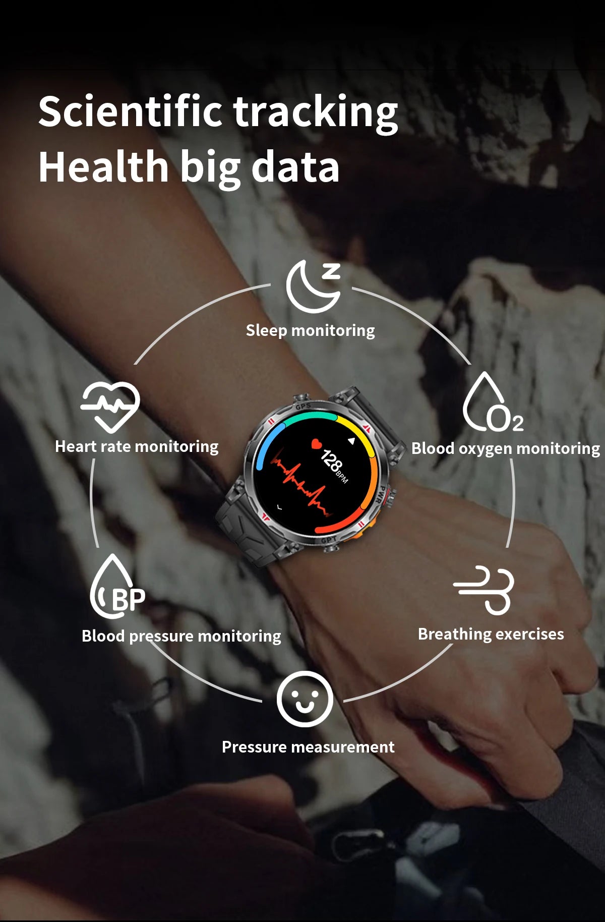 2025 New Military AMOLED HD SmartWatch 650Mah Battery GPS Compass 5ATM Waterproof Tactics 100+ Sport BT call Smart Watch For Men