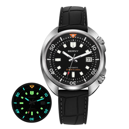 BERNY Automatic Diver Watch for Men Super Luminous Wristwatch Sapphire Sport Mechanical 20ATM 1970 Compressor Diving Men Watches