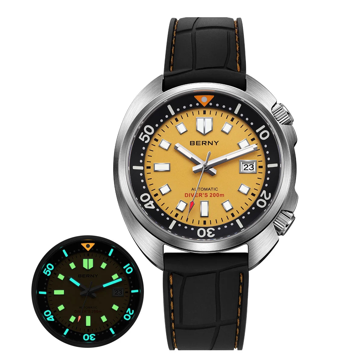 BERNY Automatic Diver Watch for Men Super Luminous Wristwatch Sapphire Sport Mechanical 20ATM 1970 Compressor Diving Men Watches
