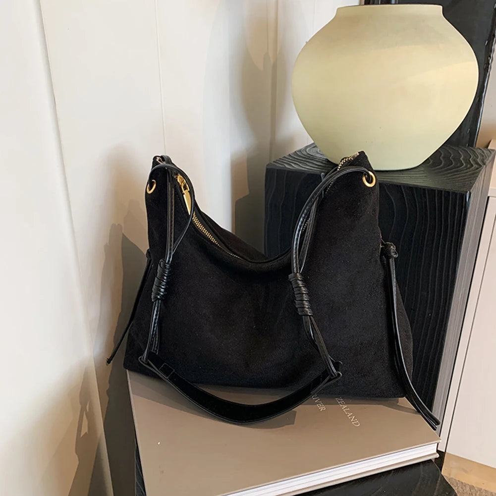 Women Suede Shoulder Bag Adjustable Strap Messenger Bag with Zipper Trendy Retro Handbag for Work Travel RELUX.STORE