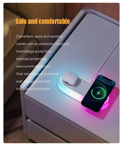 Wireless Charger Alarm Clock Time LED Light Thermometer Earphone Phone Charger 15W Fast Charging Dock Station for iPhone Samsung