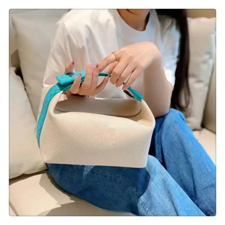 2024 New Large Capacity Canva Makeup Bag Soft Texture Fashionable Women's Shoulder Bag Color Blocking Handbag From China RELUX.STORE