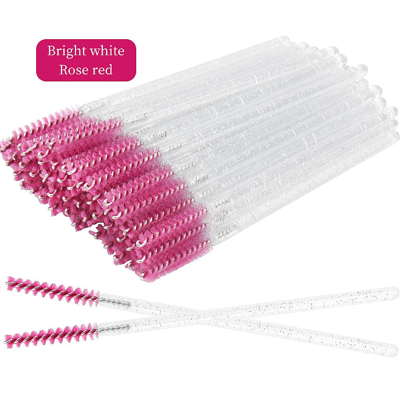 NEW 50Pcs Makeup Eyelash Brushes Disposable Crystal Eyebrow brush Diamond Handle Mascara Wand Applicator Lashes Extension Tools RELUX.STORE