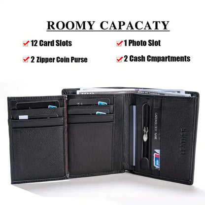 men's wallet Genuine Leather Wallets For Men Coin Purse Vintage Vertical Short  Credit Card Holder Money Bag Men's RFID wallet