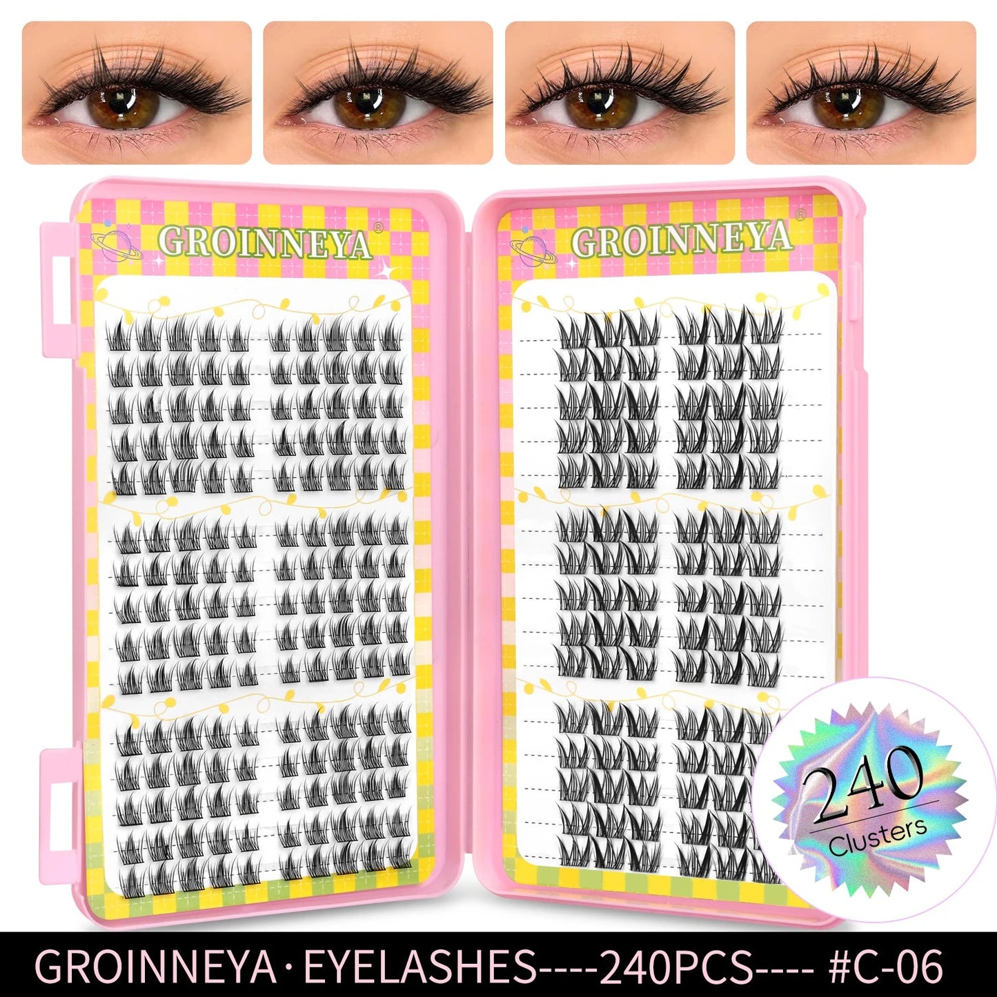 GROINNEYA Eyelashes Clusters 320 pcs Natural Eyelash extension Cluster Lashes Volume Mixed Tray Lashes Cluster Natural Lashes RELUX.STORE